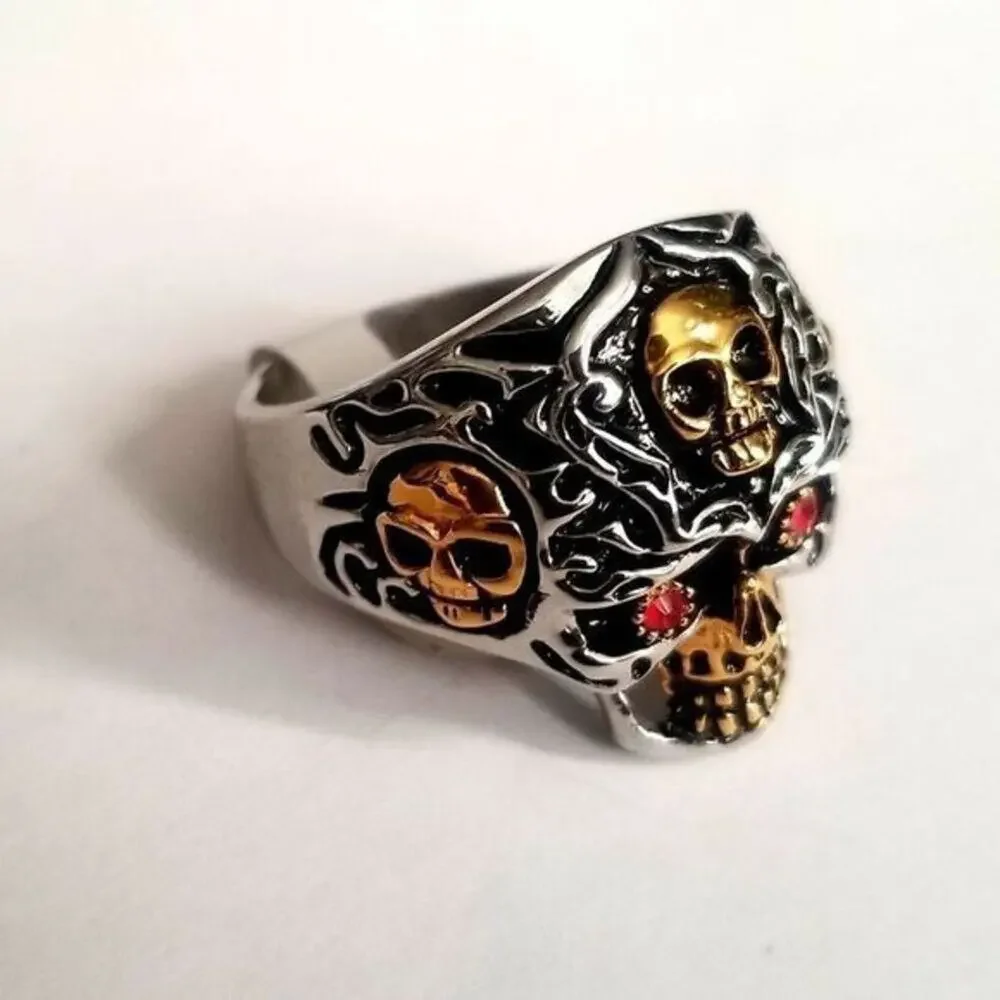 316L stainless‎ steel silver gold biker hypoallergenic skull ring size 13